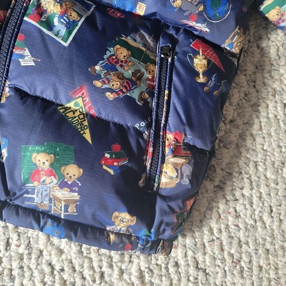 New Polo Bear Ralph Lauren Boy Water Repellent Navy Down Hood Pony Jacket - Picture 4 of 16